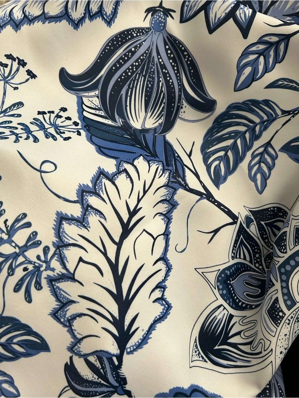 Half Moon Blue Floral Print Window Curtains (2 panels)